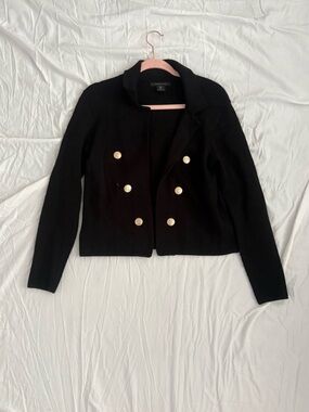 Tahari Black Cropped Knit Blazer Gold Button Size S